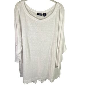 Adrienne Vittadini White Linen Dolman Sleeve Top Blouse Plus Size 2X Coastal